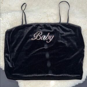 Velour Bling “Baby” Cami with Lace Edge
